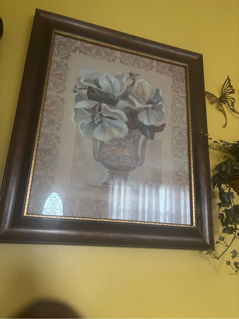 Classic Floral Urn Wall Art in Brown and Cream - Unbranded